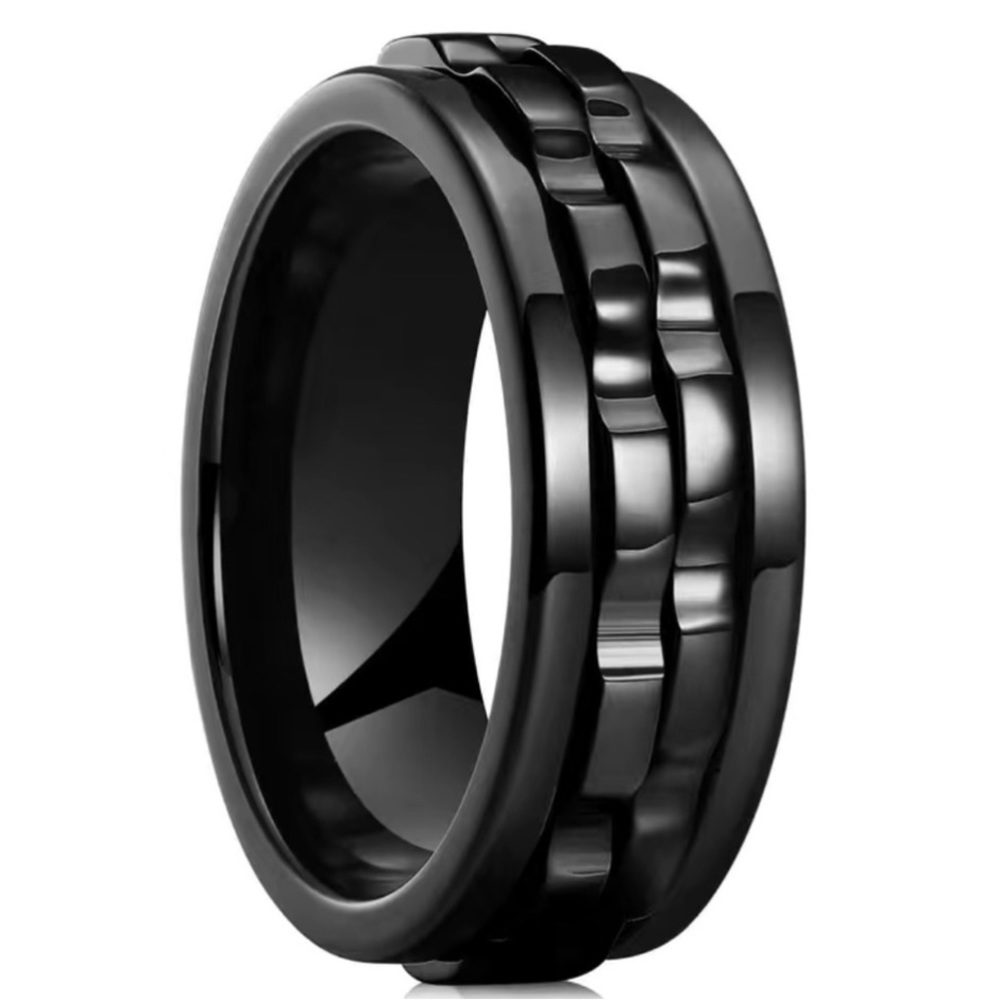 Men’s Stainless Steel Black Ring Anti Anxiety Fidget Size 9
